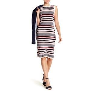 CUPCAKES AND CASHMERE striped midi knit dress m